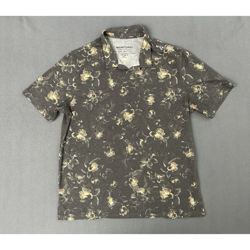 Municipal Polo Shirt Mens XL Gray Floral Performance Sport Utility Gear Golf